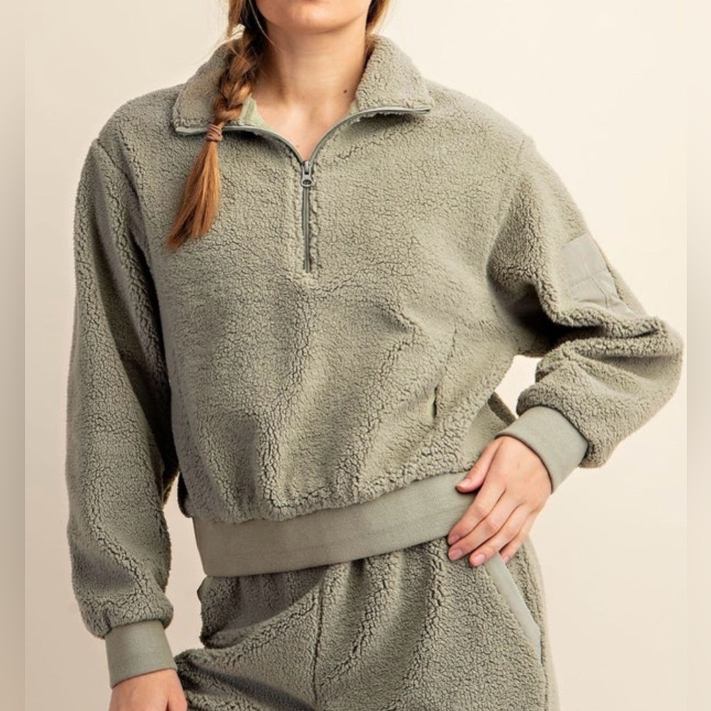NWT RAE MODE MICRO SHERPA QUARTER ZIP LINED JACKET